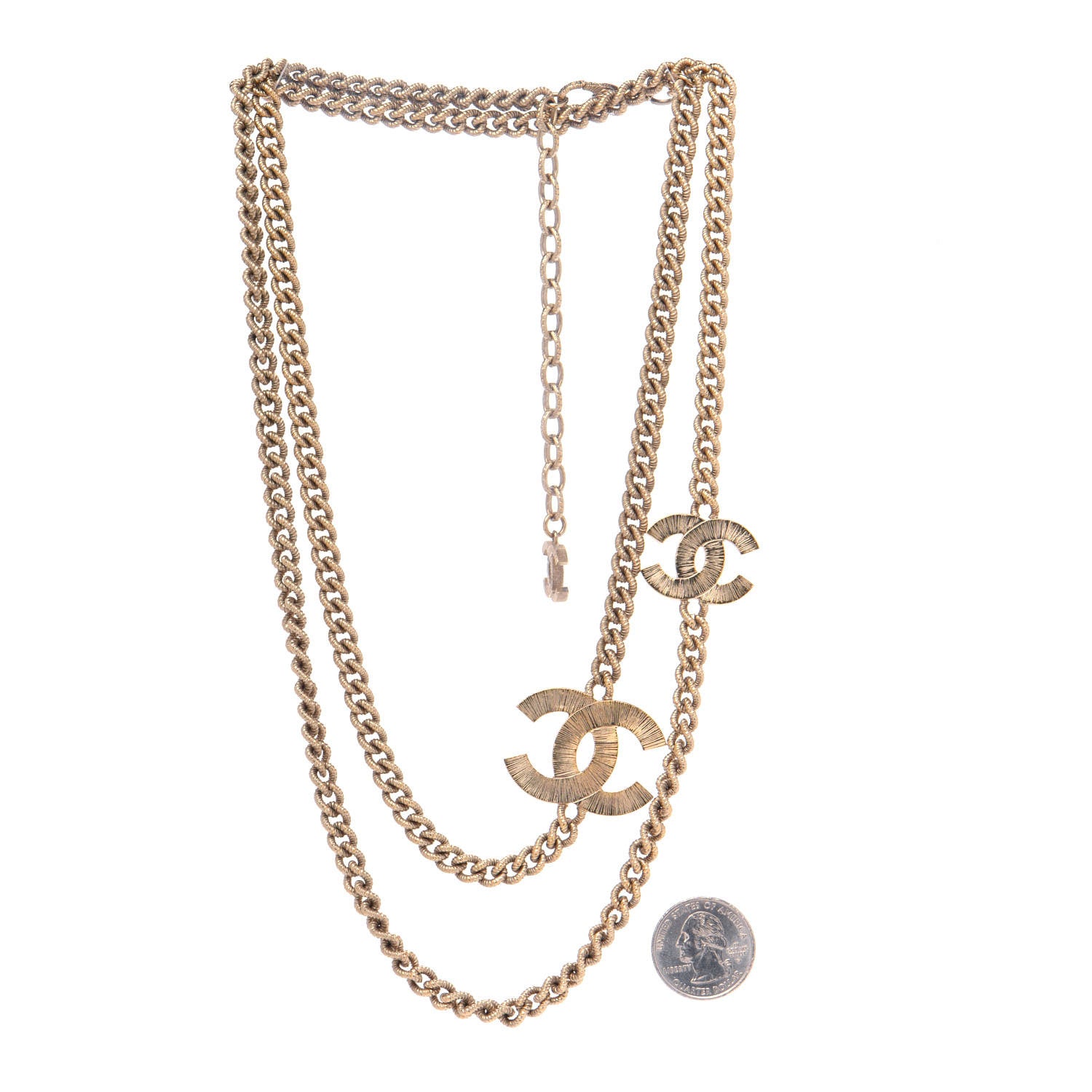 Chanel Quilted CC Long Chain Necklace Gold Pearly White 3 of 4