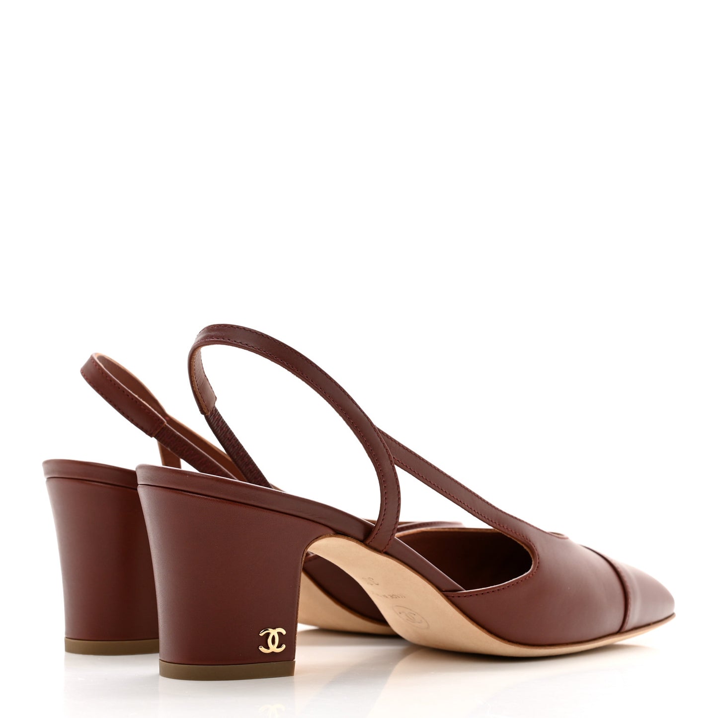 Calfskin Cap Toe CC Slingback Pumps 38.5 Brown