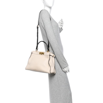 Fendi Vitello Seta Snakeskin Monster Eyes Medium Peekaboo Iconic Satchel  Amido Sand Black 2 of 10