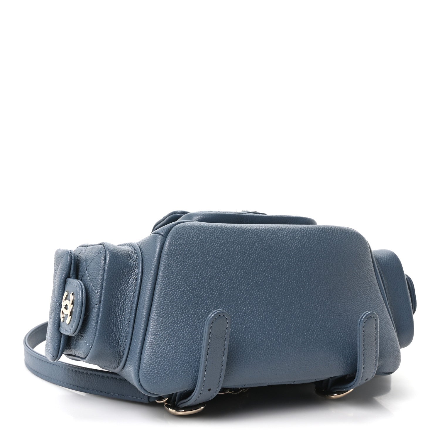 Chanel Shiny Caviar Quilted Small Duma Pockets Drawstring Backpack Blue 4 of 11
