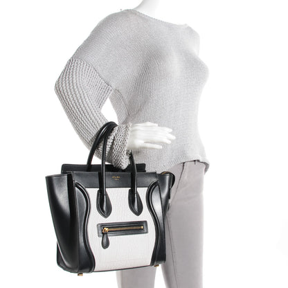 Celine Smooth and Textured Calfskin Micro Bi-Color Luggage Black White 2 of 8
