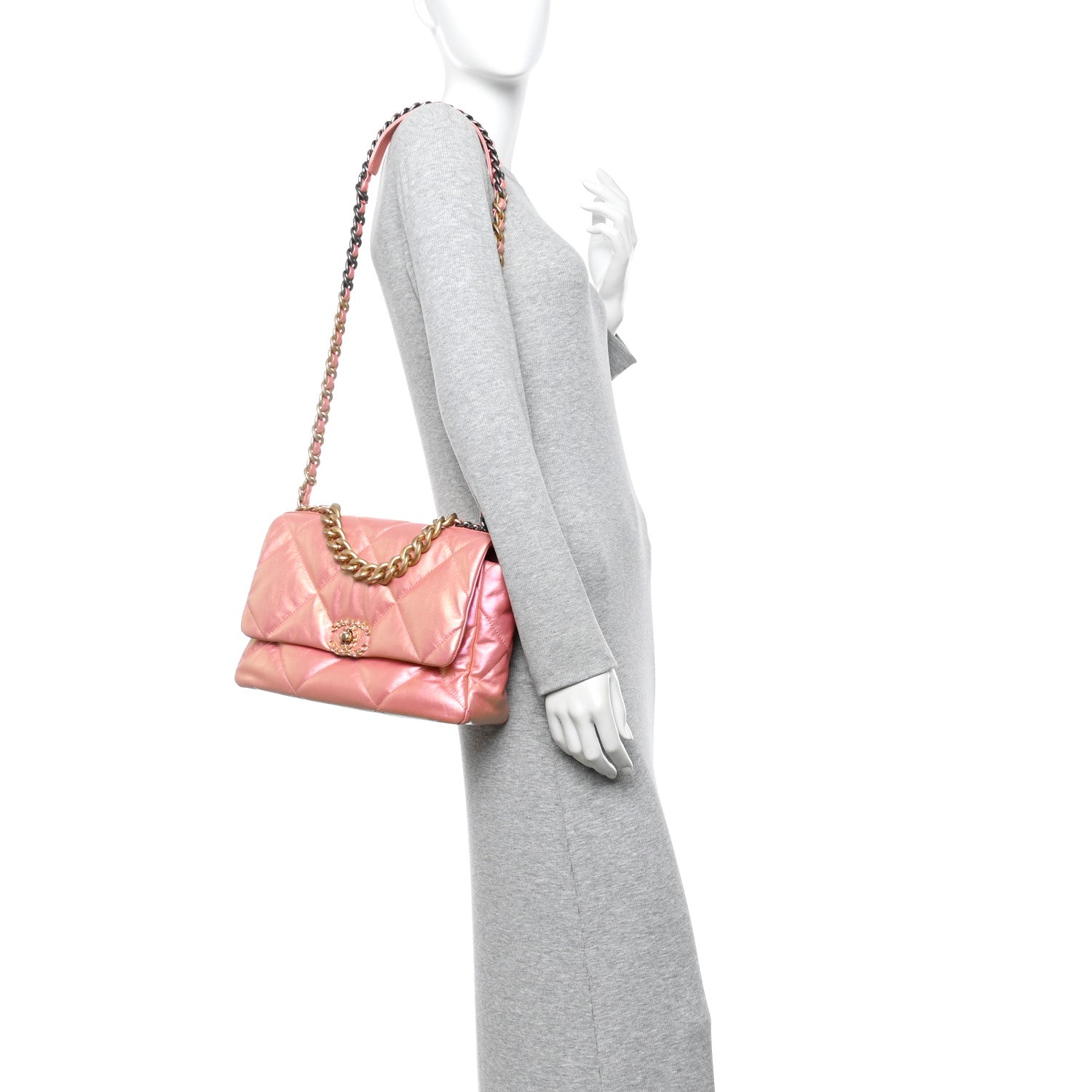 Chanel Iridescent Lambskin Quilted Large Chanel 19 Flap Pink 2 of 13