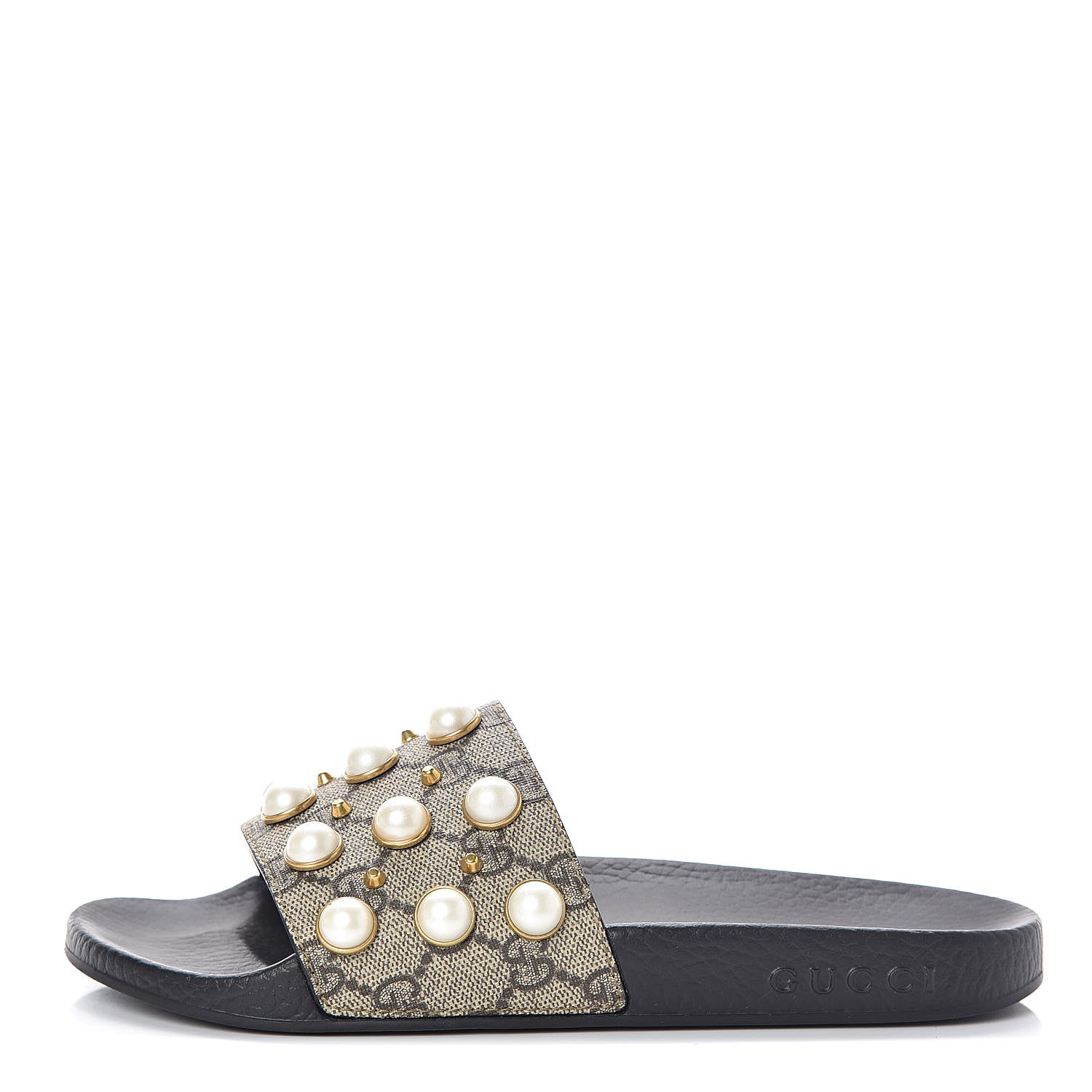 Gucci GG Supreme Monogram Pearls Slide Sandals 36 Beige 1 of 7