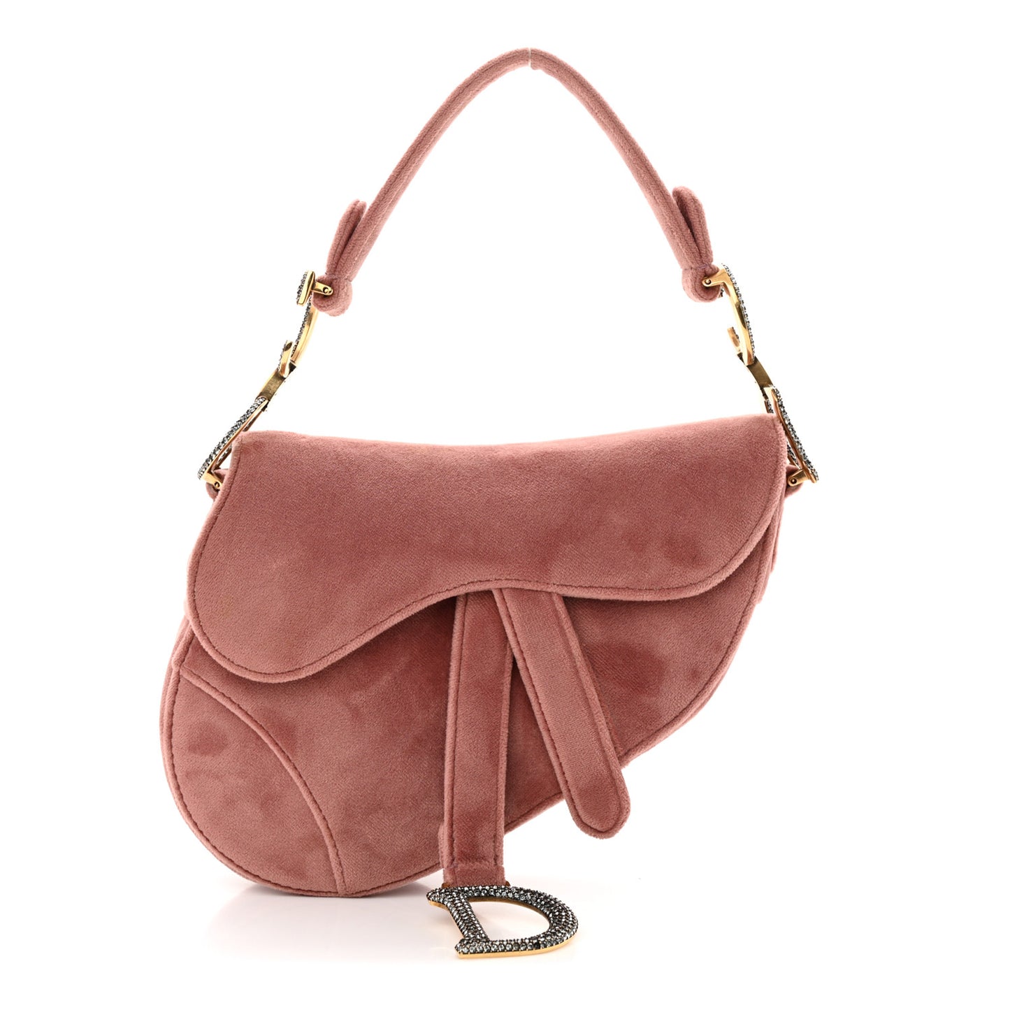Velvet Crystal Mini Saddle Bag Pink