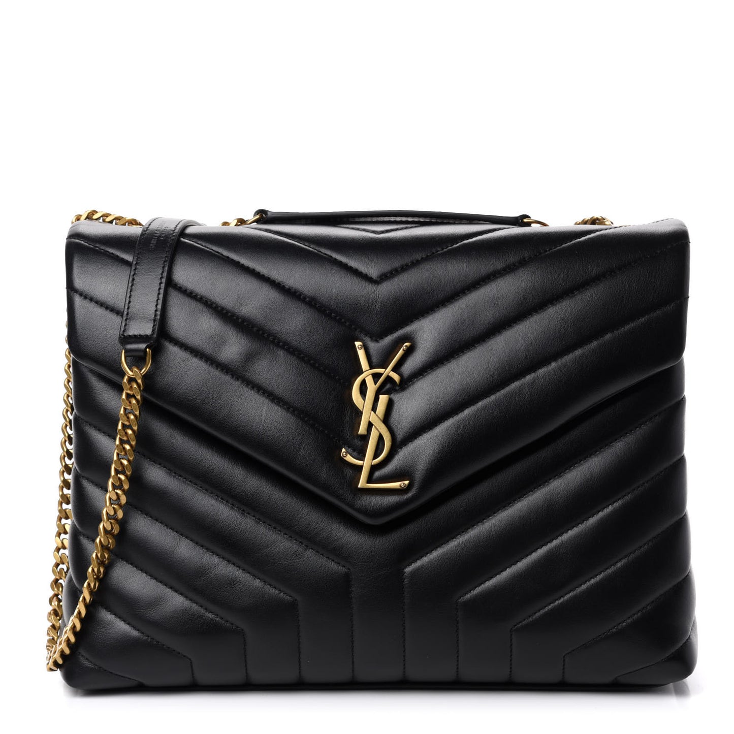 Calfskin Y Quilted Monogram Medium Loulou Chain Satchel Black