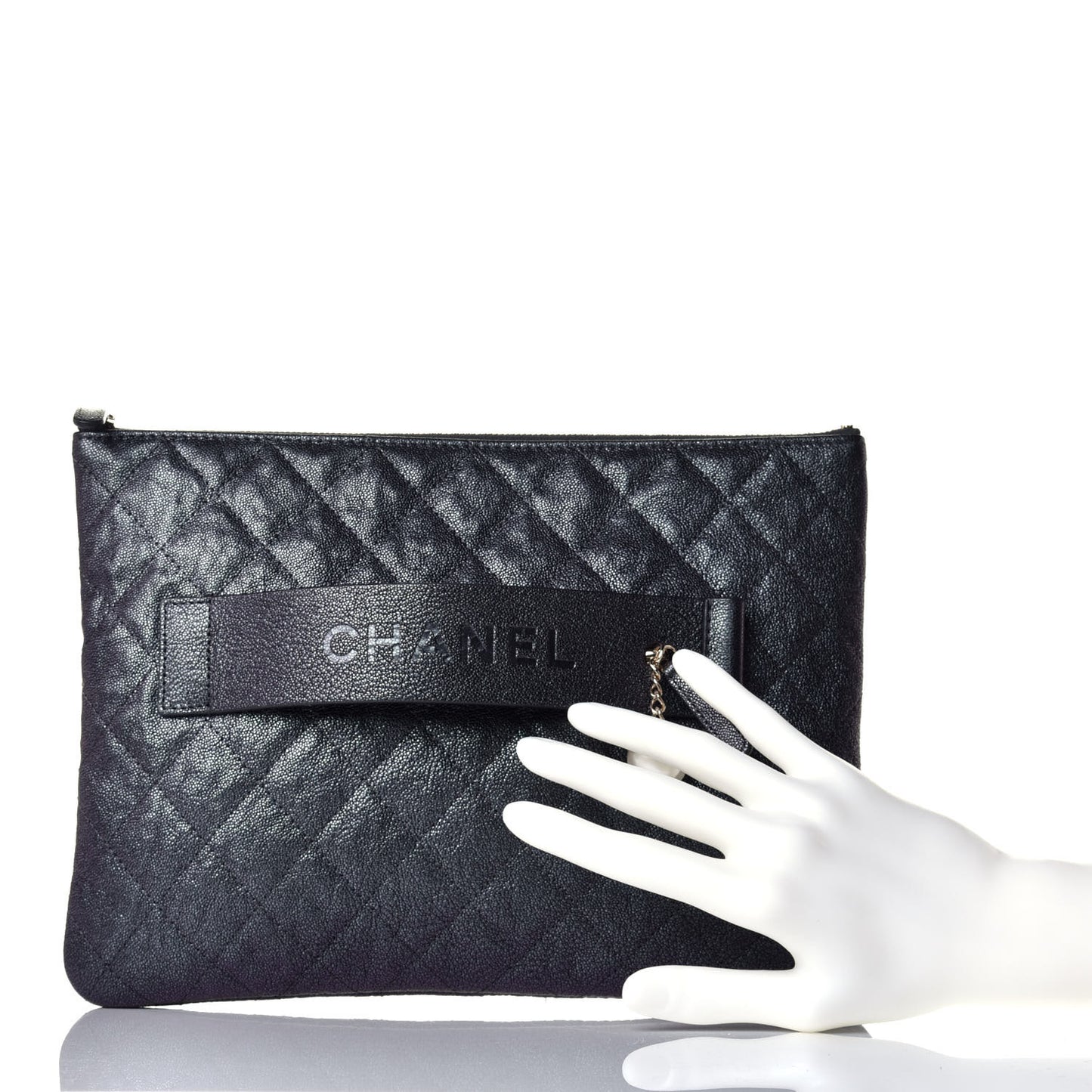 Iridescent Caviar Medium Night by the C Pouch Clutch Black