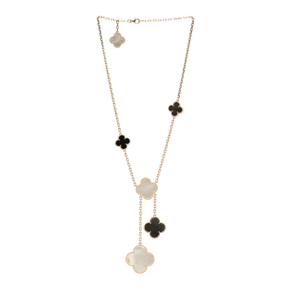 Van Cleef & Arpels 18K Yellow Gold Mother of Pearl Onyx 6 Motifs Magic Alhambra Necklace 3 of 5