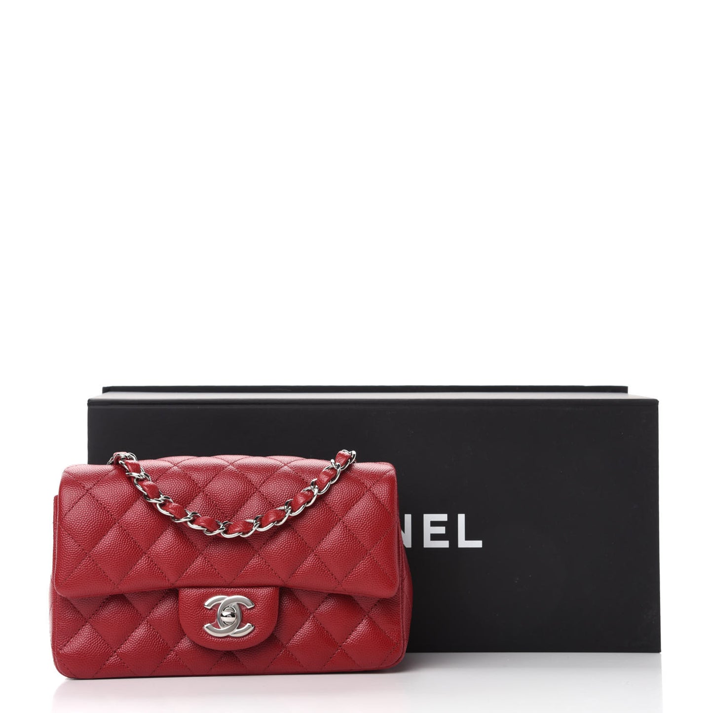 Caviar Quilted Mini Rectangular Flap Red