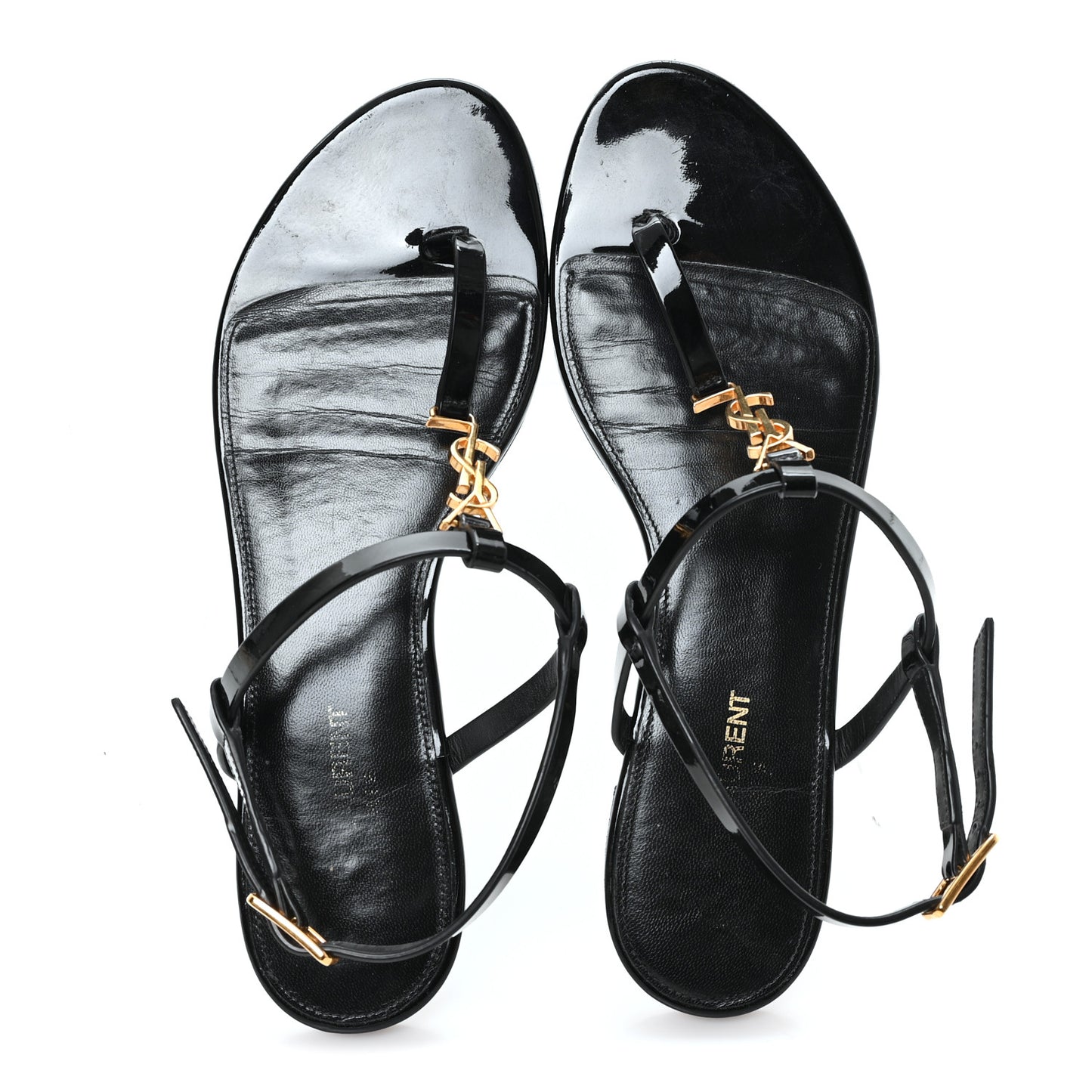 Patent Calfskin Cassandra Monogram Sandals 38 Black