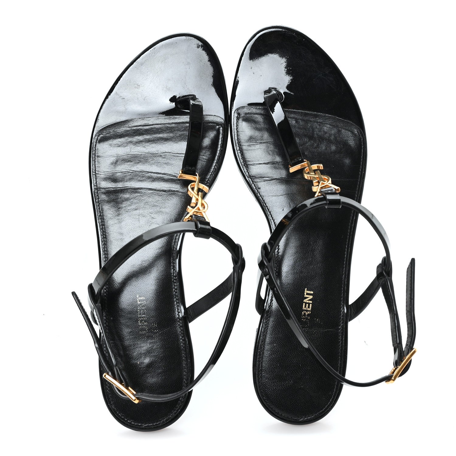 Saint Laurent Patent Calfskin Cassandra Monogram Sandals 38 Black 2 of 9