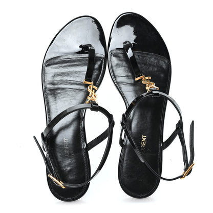 Saint Laurent Patent Calfskin Cassandra Monogram Sandals 38 Black 2 of 9