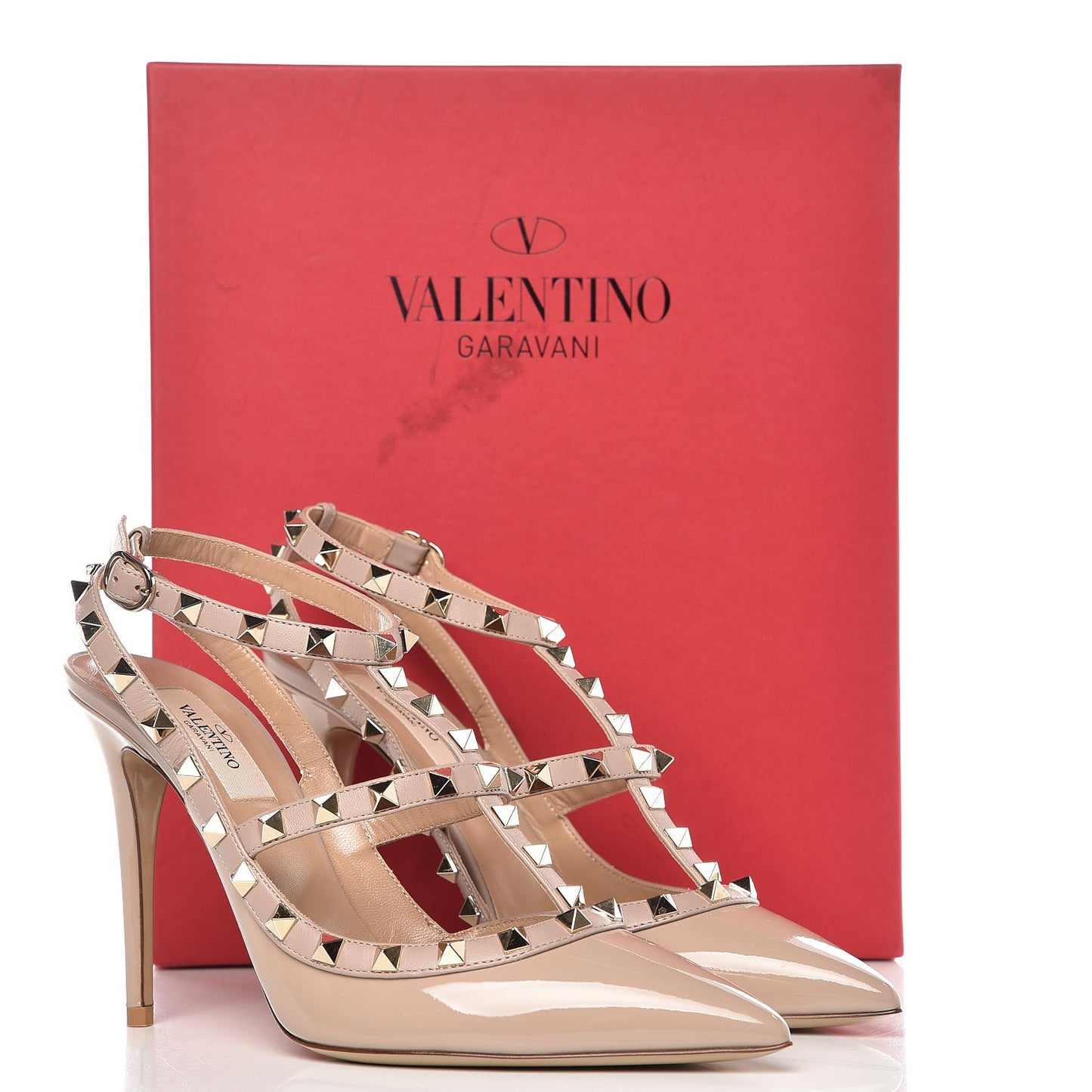 Patent Nappa Rockstud Ankle Strap 100mm Pumps 39.5 Poudre