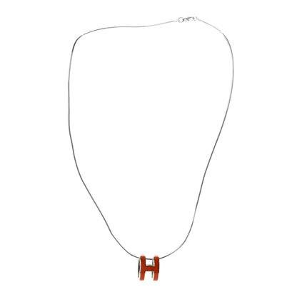 Hermes Lacquered Palladium Pop H Pendant Necklace Orange 3 of 7