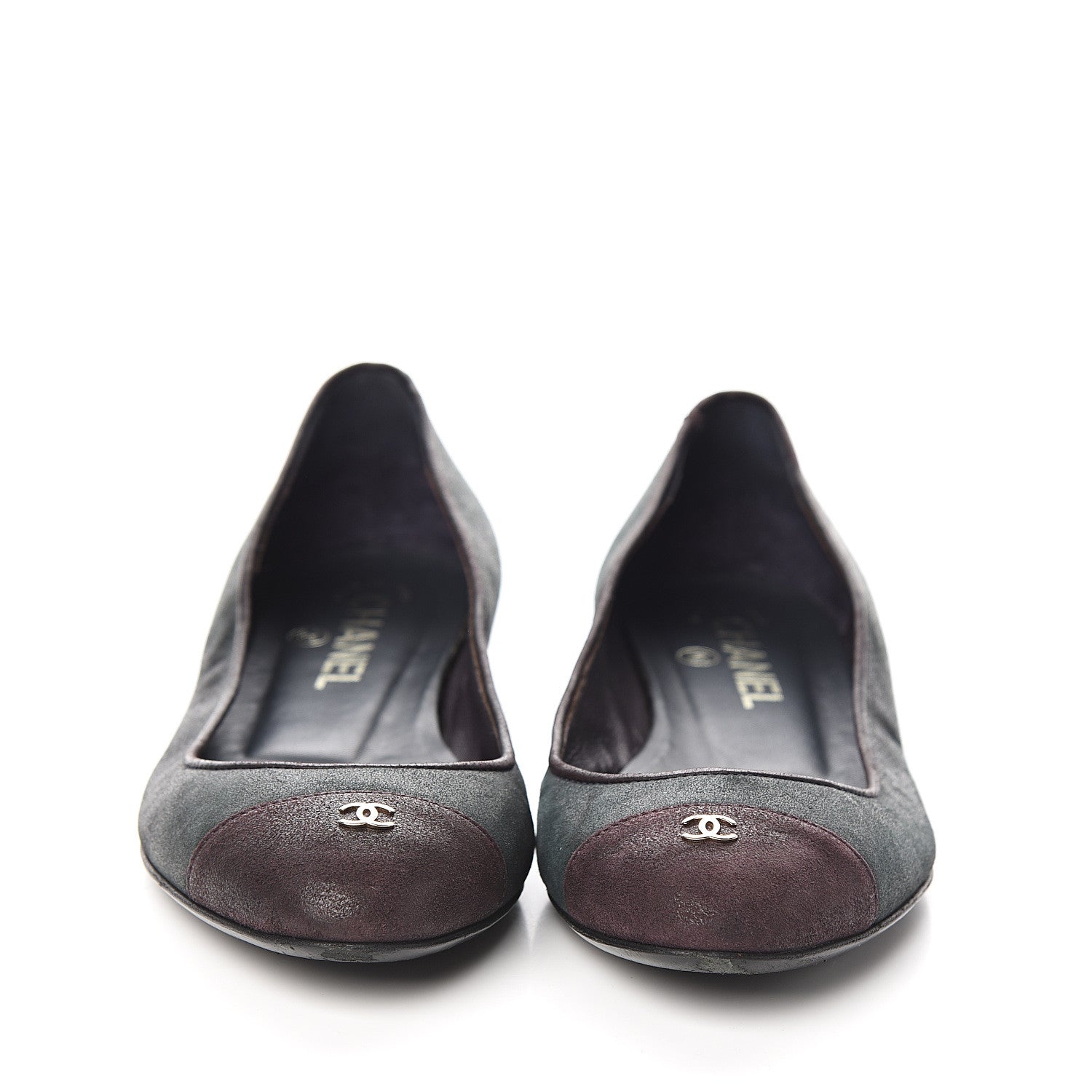 Chanel Suede Cap Toe CC Ballerina Flats 36.5 Dark Green Burgundy 2 of 8