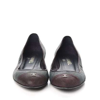 Chanel Suede Cap Toe CC Ballerina Flats 36.5 Dark Green Burgundy 2 of 8
