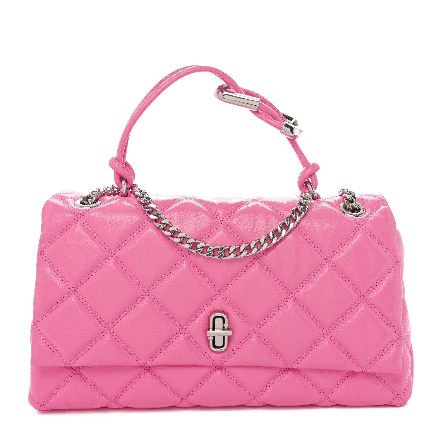 Marc Jacobs Lambskin Quilted Dual Convertible Medium Shoulder Bag Bow Pink 1 of 10