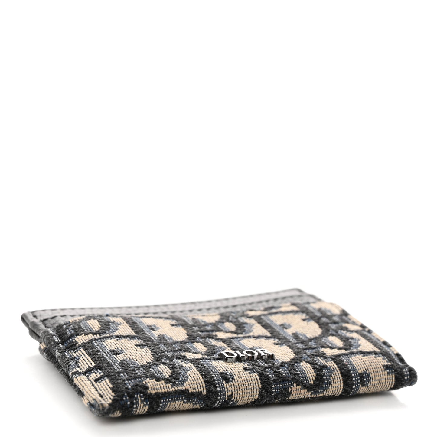 Grained Calfskin Oblique Card Holder Black