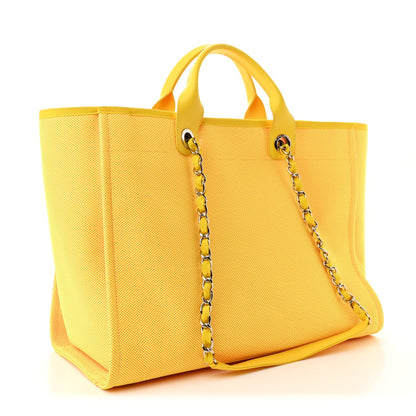Chanel Mixed Fibers Calfskin Deauville Medium Tote Yellow Orange 4 of 13