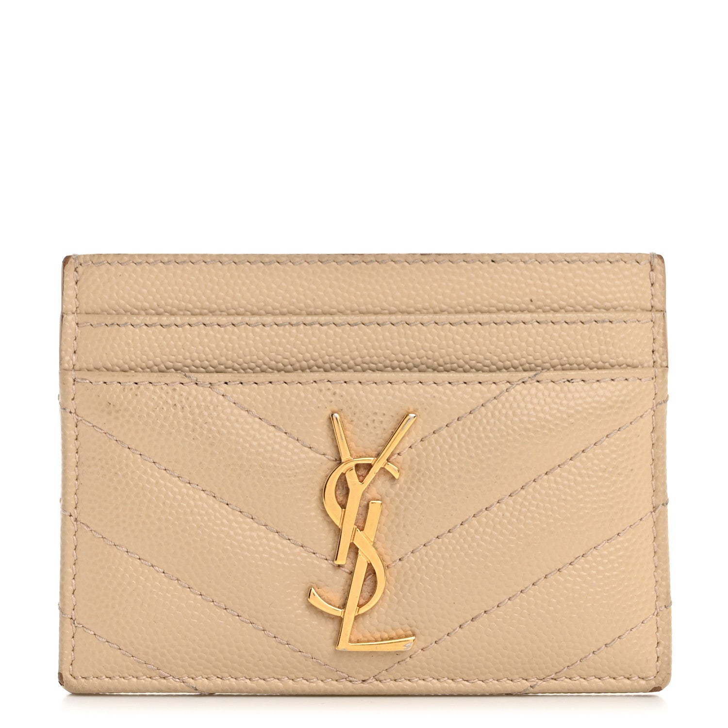 Saint Laurent Grain De Poudre Matelasse Chevron Monogram Credit Card Case Nude Powder 1 of 14