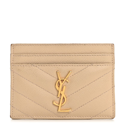 Saint Laurent Grain De Poudre Matelasse Chevron Monogram Credit Card Case Nude Powder 1 of 14