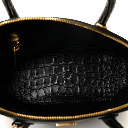 Balenciaga Calfskin Crocodile Embossed S Rivet Ville Top Handle Bag Black 5 of 8
