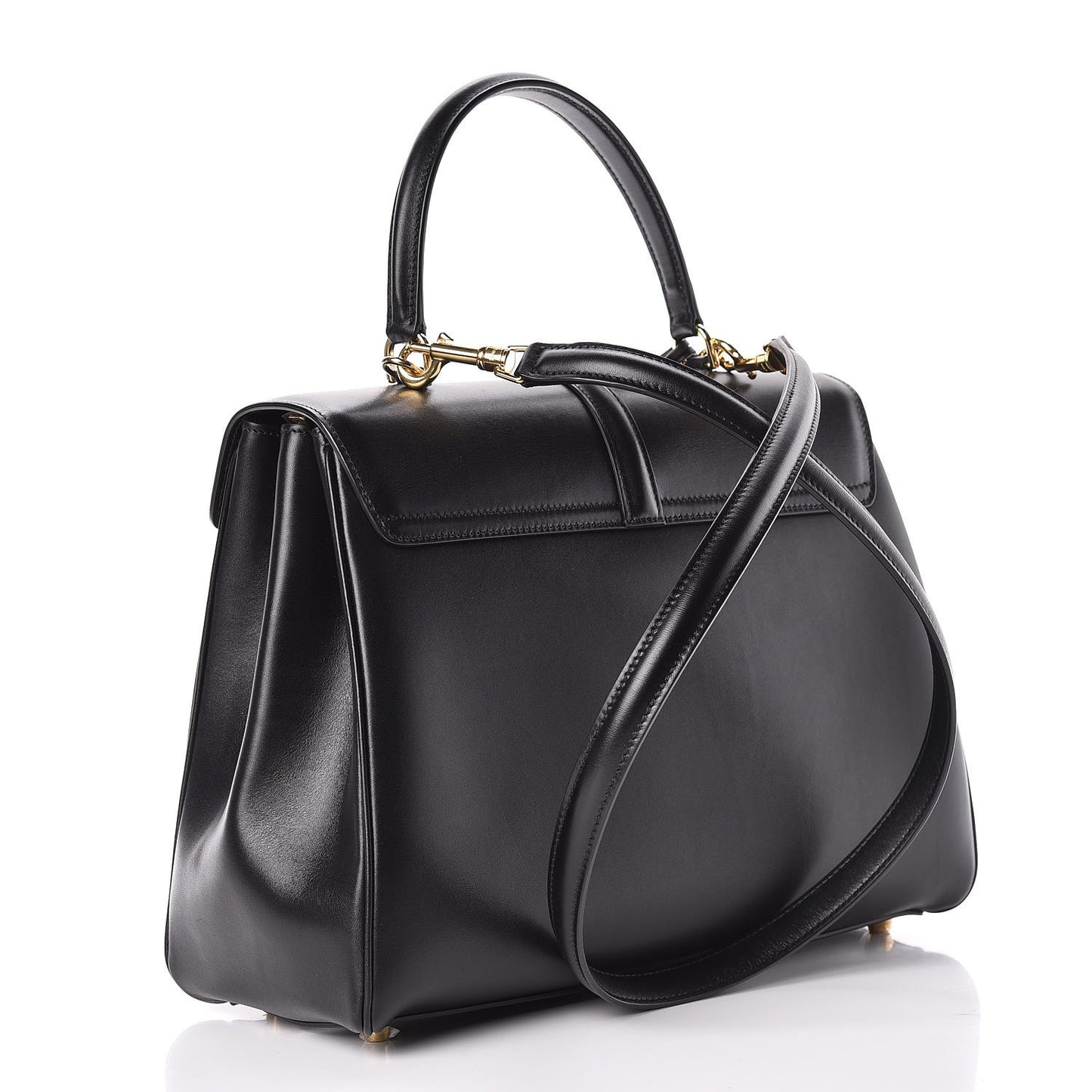 Satinated Calfskin Medium 16 Top Handle Bag Black