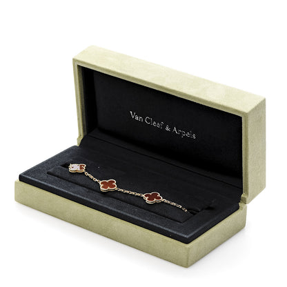 Van Cleef & Arpels 18K Yellow Gold Carnelian 5 Motifs Vintage Alhambra Bracelet 6 of 6