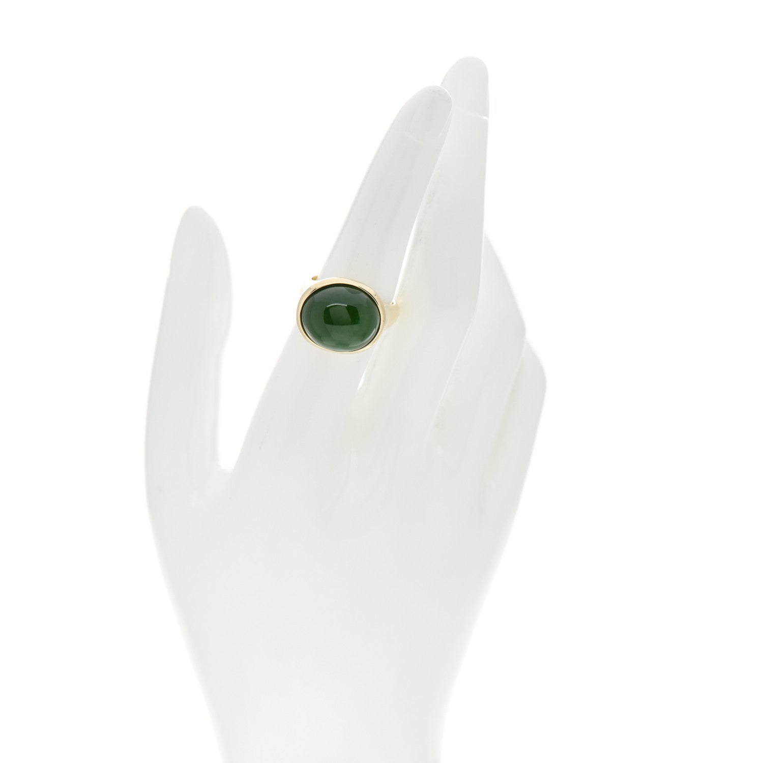 Tiffany 18K Yellow Gold Green Jade 15mm Elsa Peretti Cabochon Ring 54 7 2 of 7