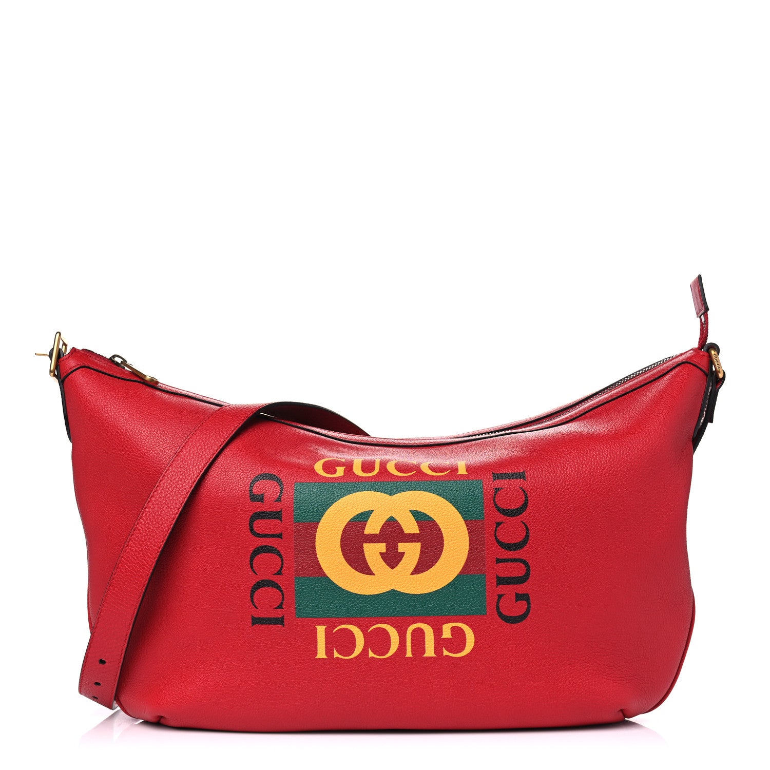 Gucci Grained Calfskin Logo Half Moon Hobo Red 1 of 6