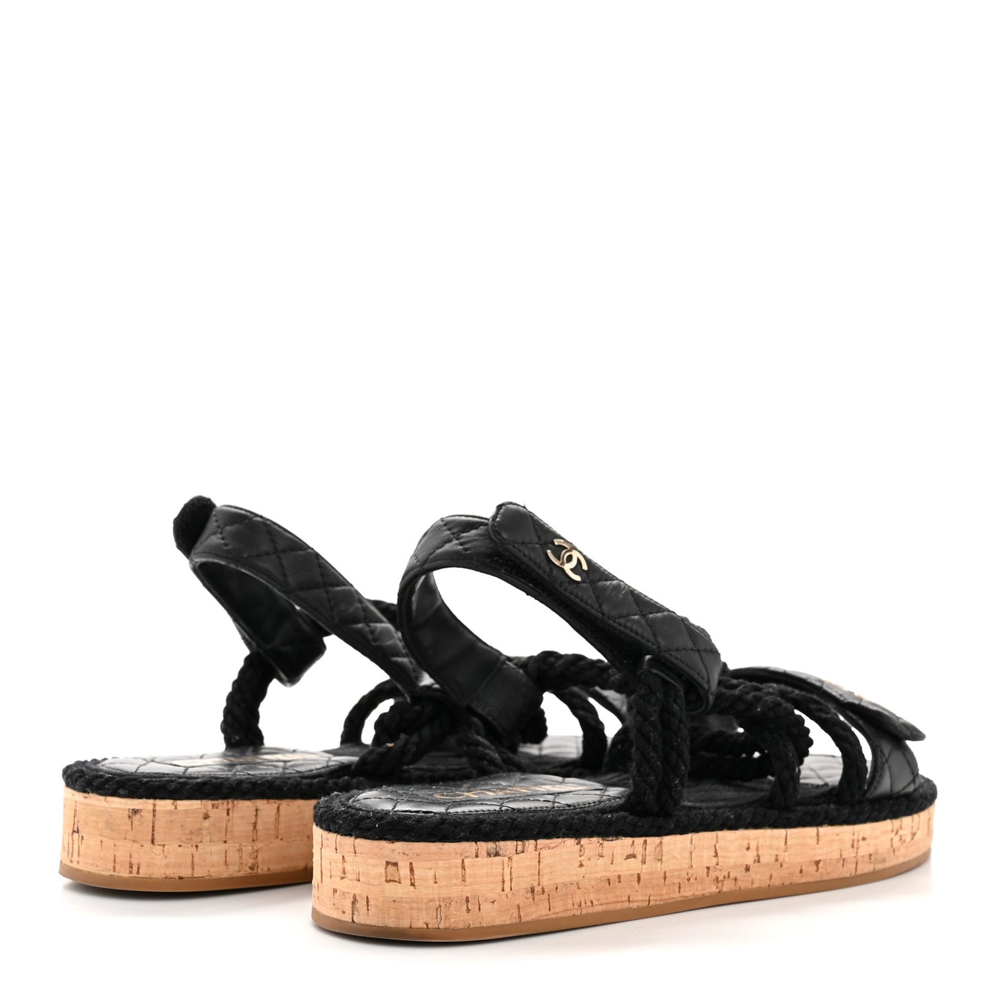 Cord Lambskin Quilted Logo Sandals 39 Black