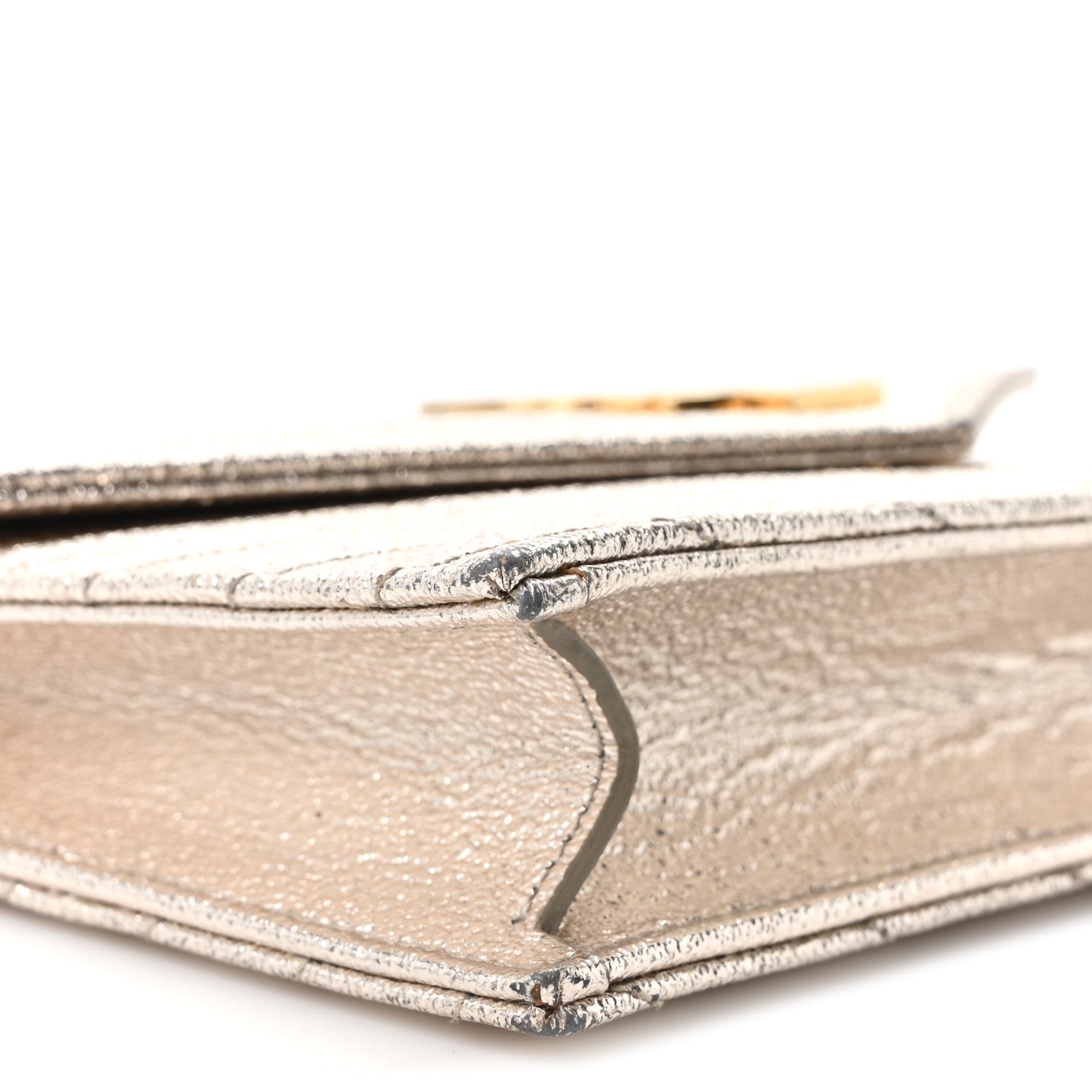 Saint Laurent Metallic Crackled Calfskin Matelasse Chevron Monogram Envelope Chain Wallet Gold 9 of 11