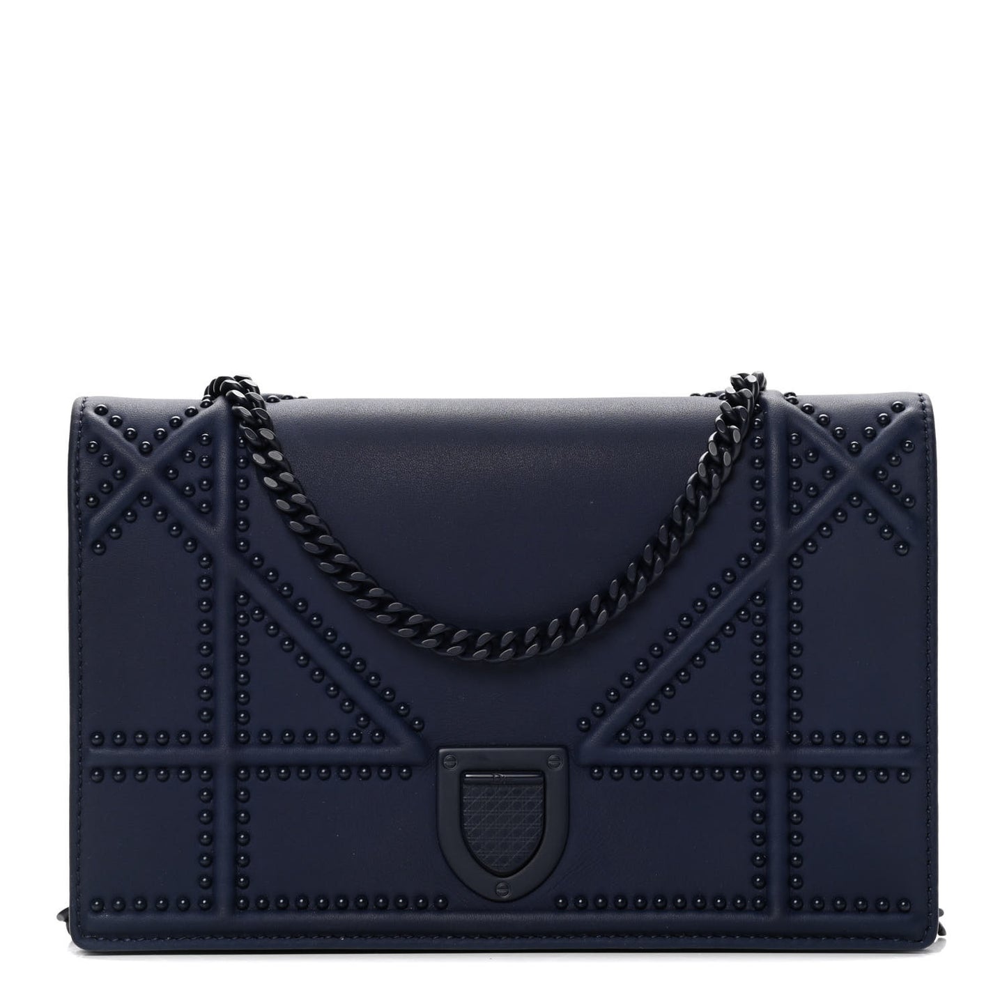 Ultra Matte Calfskin Studded Diorama Wallet on Chain Pouch Indigo