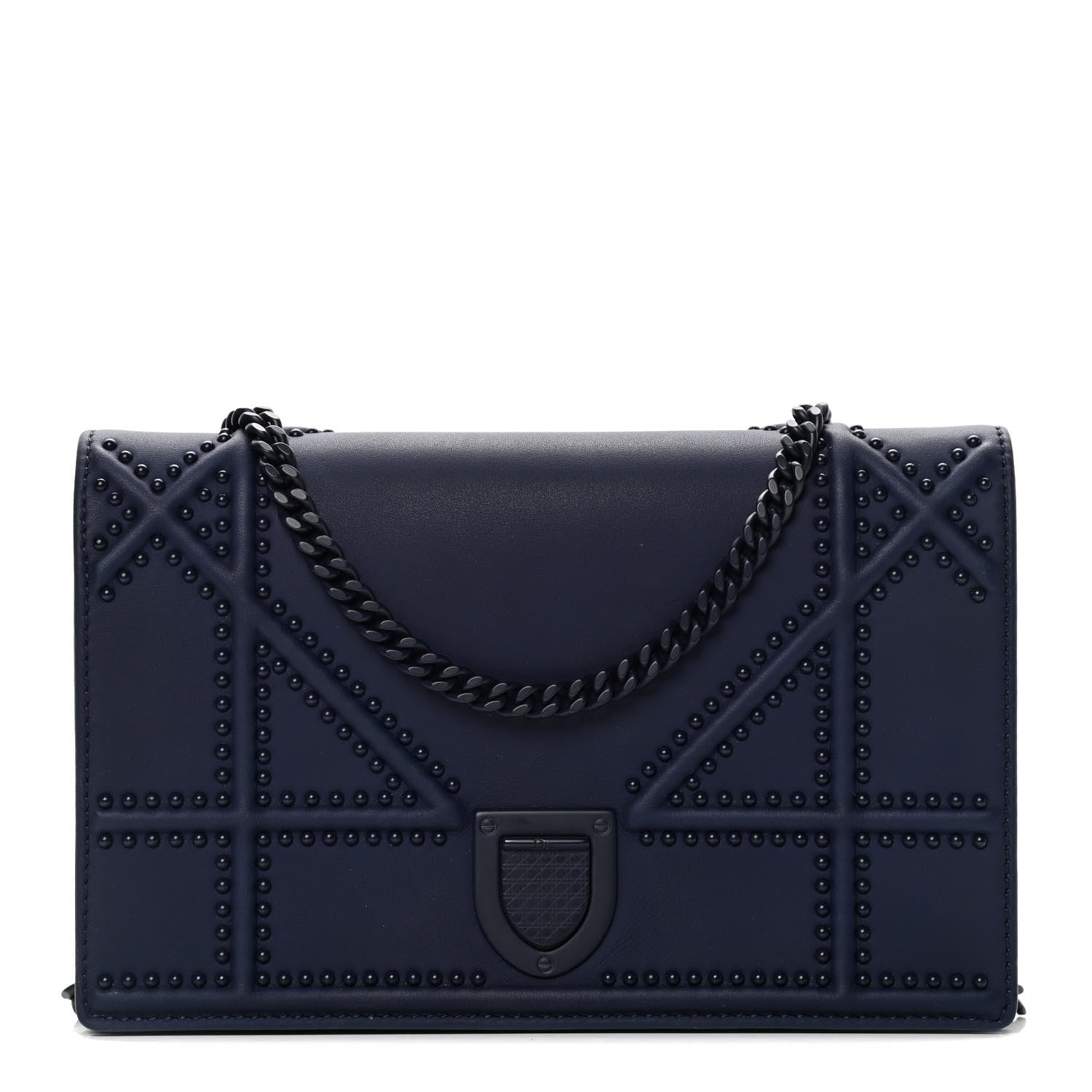 Christian Dior Ultra Matte Calfskin Studded Diorama Wallet on Chain Pouch Indigo 1 of 16