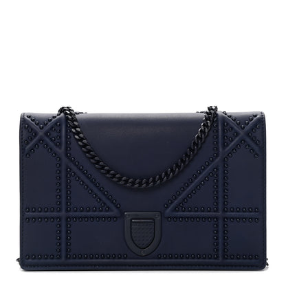 Christian Dior Ultra Matte Calfskin Studded Diorama Wallet on Chain Pouch Indigo 1 of 16