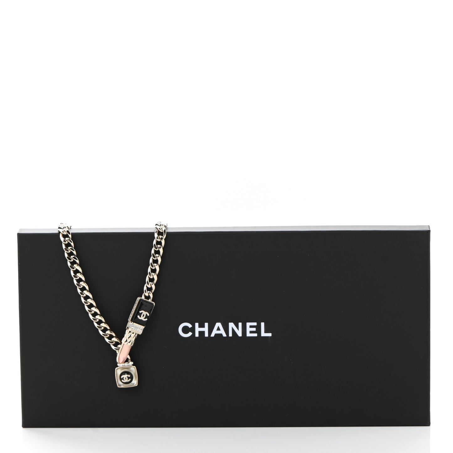 Metal Strass Pearl Lipstick Necklace Pink Gold