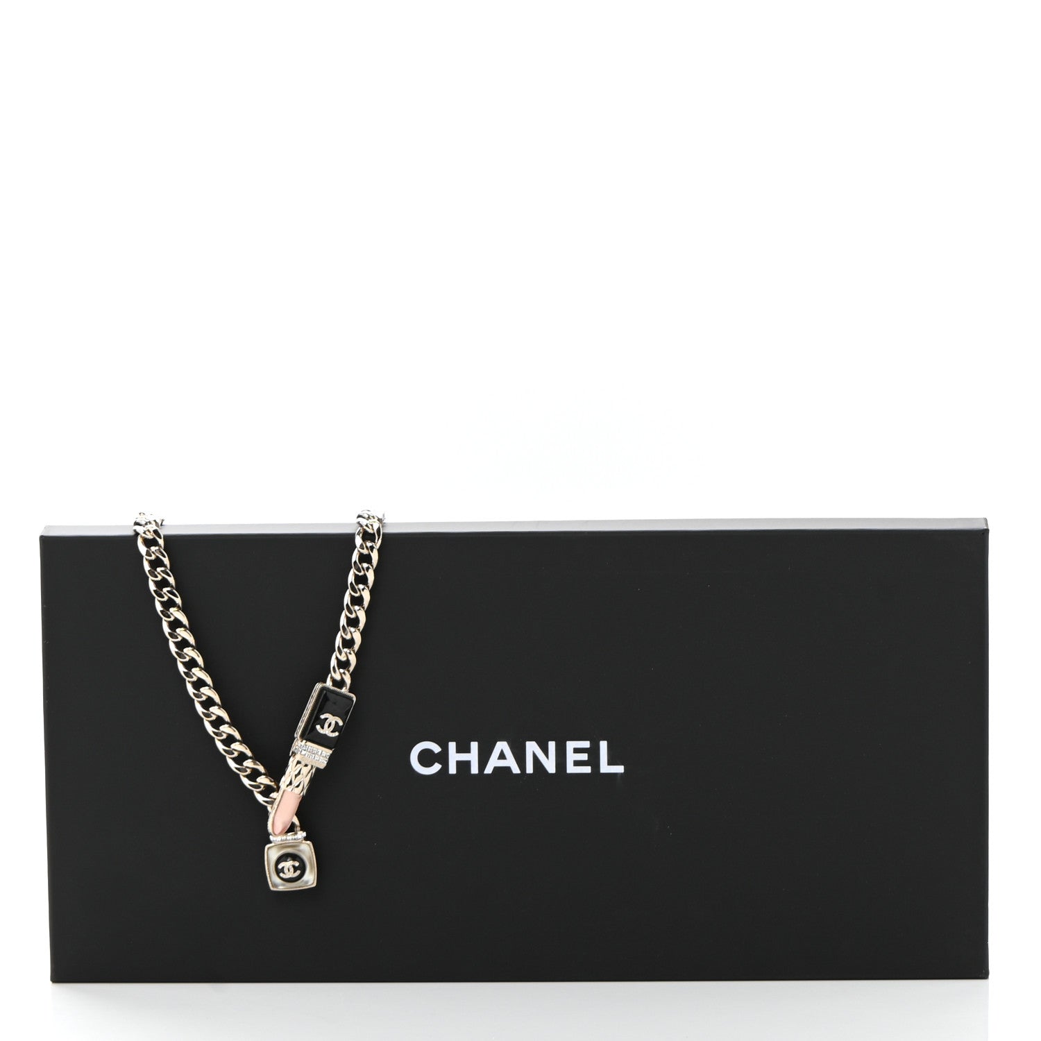 Chanel Metal Strass Pearl Lipstick Necklace Pink Gold 7 of 7