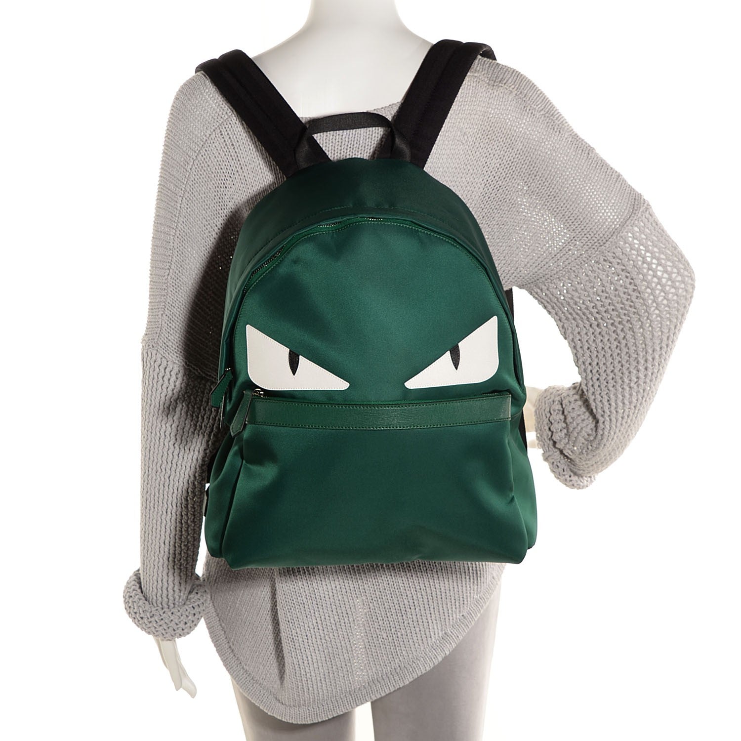 Fendi Nylon Vitello Elite Monster Eyes Rounded Backpack Verde Bottiglia White 2 of 10