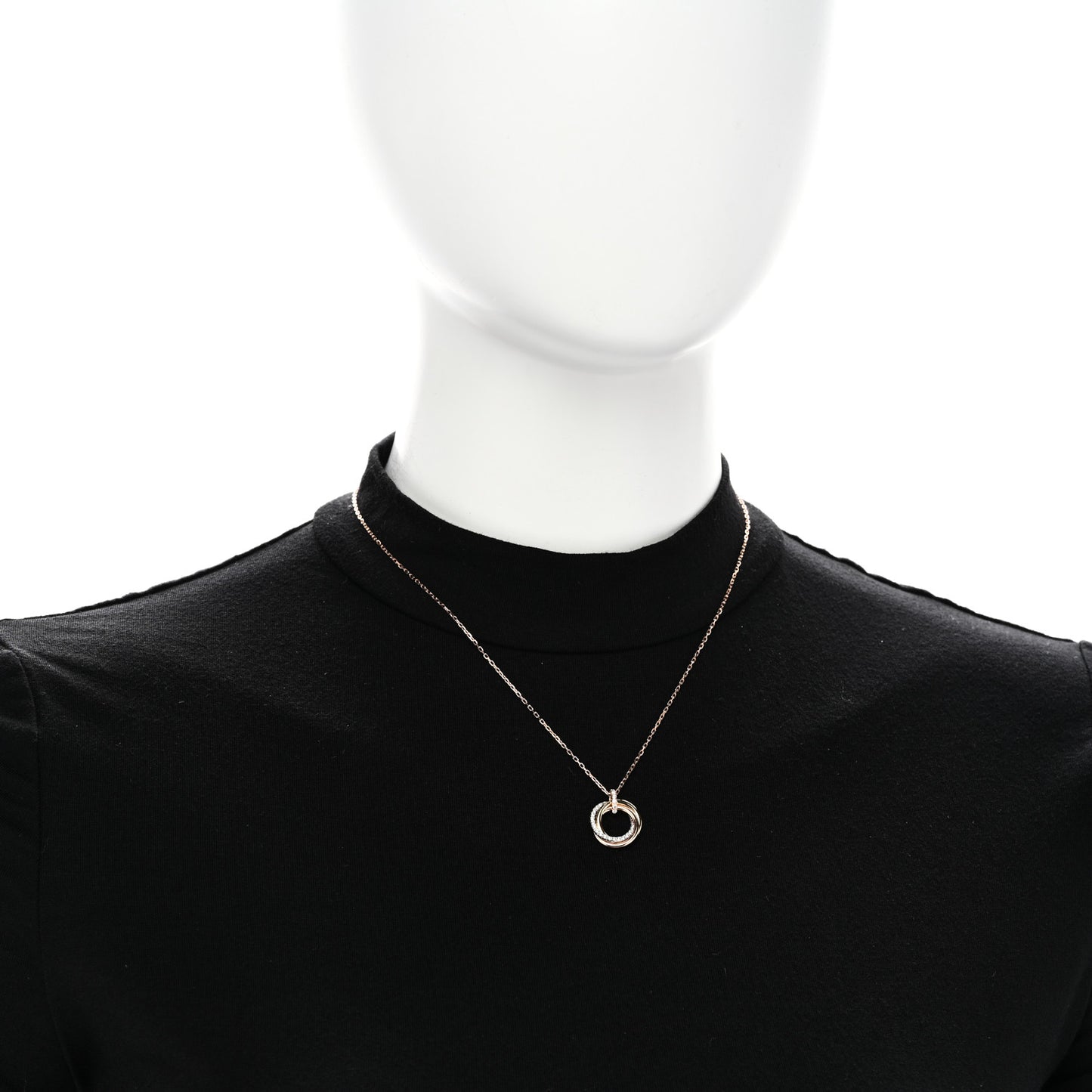18K Pink White Yellow Gold Diamond Small Trinity Half Paved Pendant Necklace
