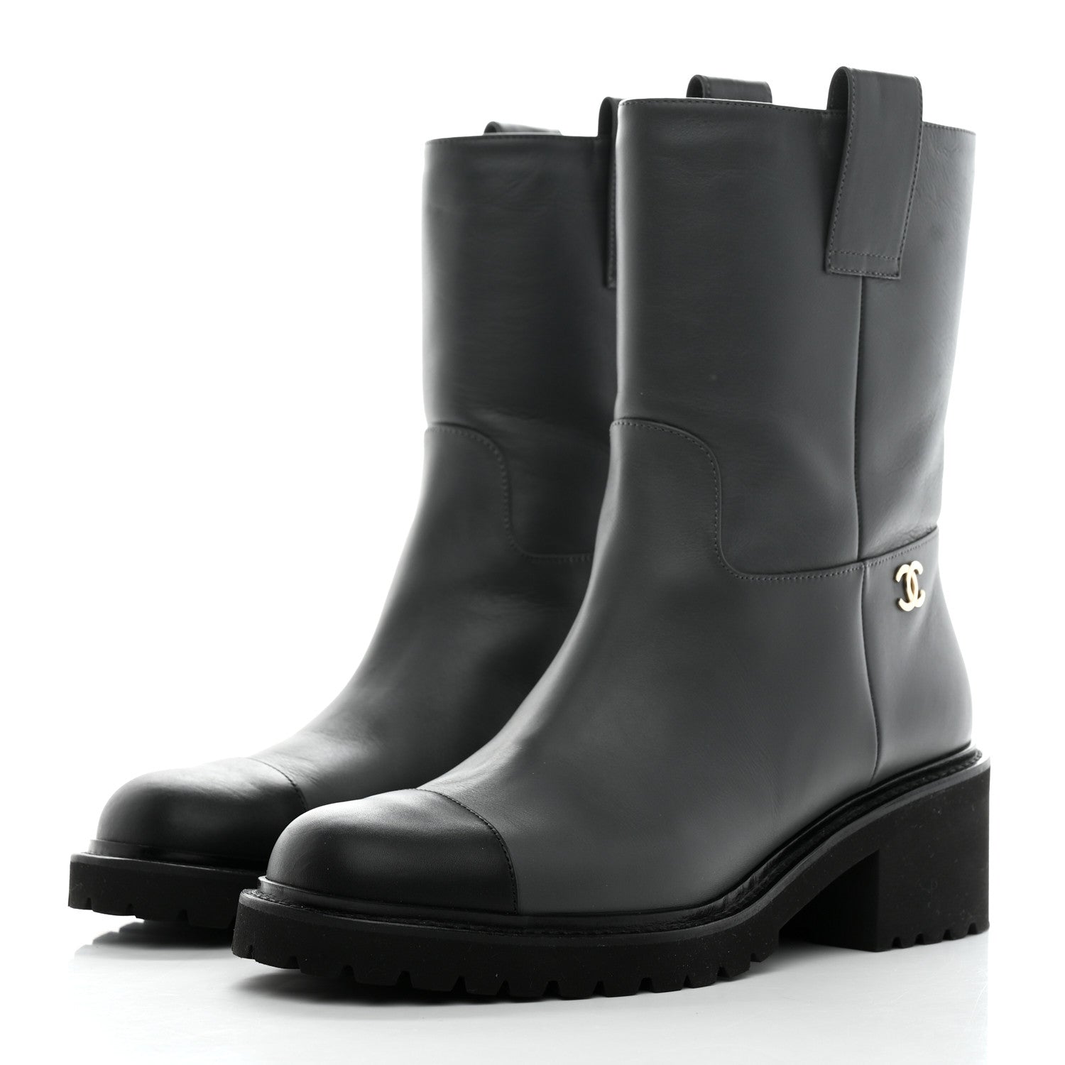 Chanel Calfskin CC Ankle Boots 39 Grey 3 of 9