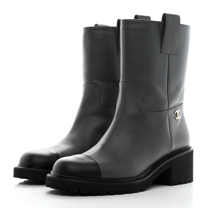 Chanel Calfskin CC Ankle Boots 39 Grey 3 of 9