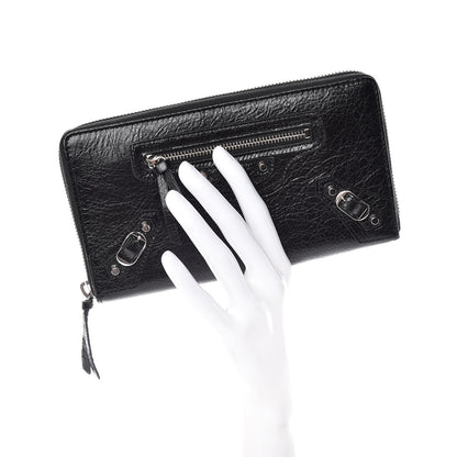Balenciaga Agneau Classic Silver Hardware Continental Zip Around Wallet Black 2 of 8