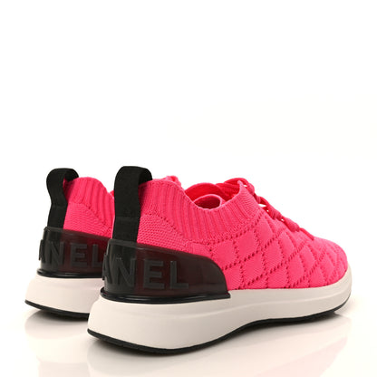 Chanel Mixed Fibers Quilted Womens CC Sneakers 36.5 Bright Pink 4 of 10