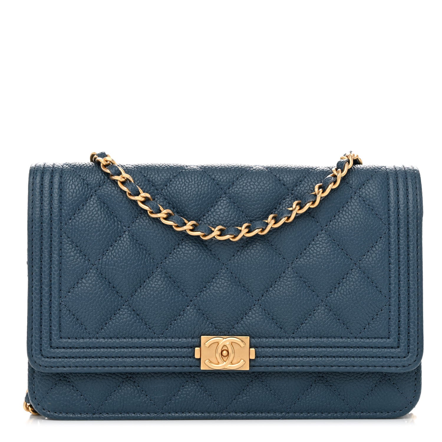 Chanel Caviar Quilted Boy Wallet On Chain WOC Dark Blue 1 of 11