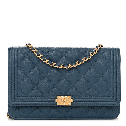 Chanel Caviar Quilted Boy Wallet On Chain WOC Dark Blue 1 of 11