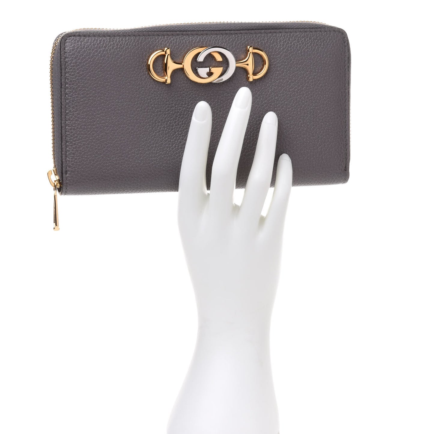 Grainy Calfskin Zumi Zip Around Wallet Dusty Grey