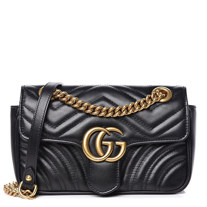 Gucci Calfskin Matelasse Mini GG Marmont Shoulder Bag Black 1 of 9