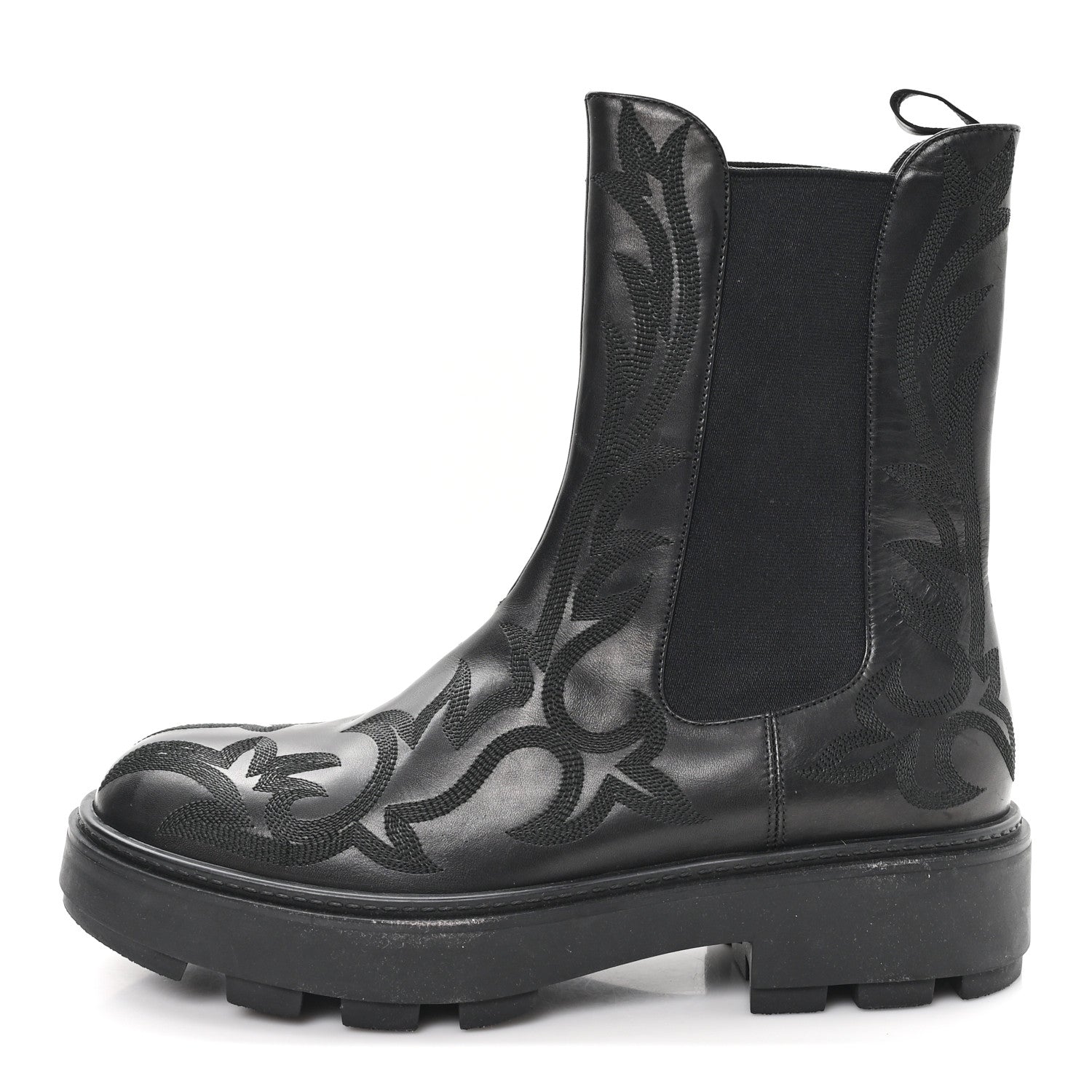 Miu Miu Calfskin Flame Chelsea Boots 41  Black 1 of 9