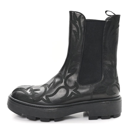 Miu Miu Calfskin Flame Chelsea Boots 41  Black 1 of 9