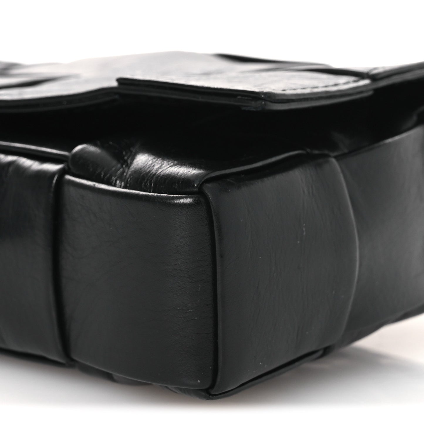 Paper Calfskin Maxi Intrecciato Small Cassette Crossbody Bag Black