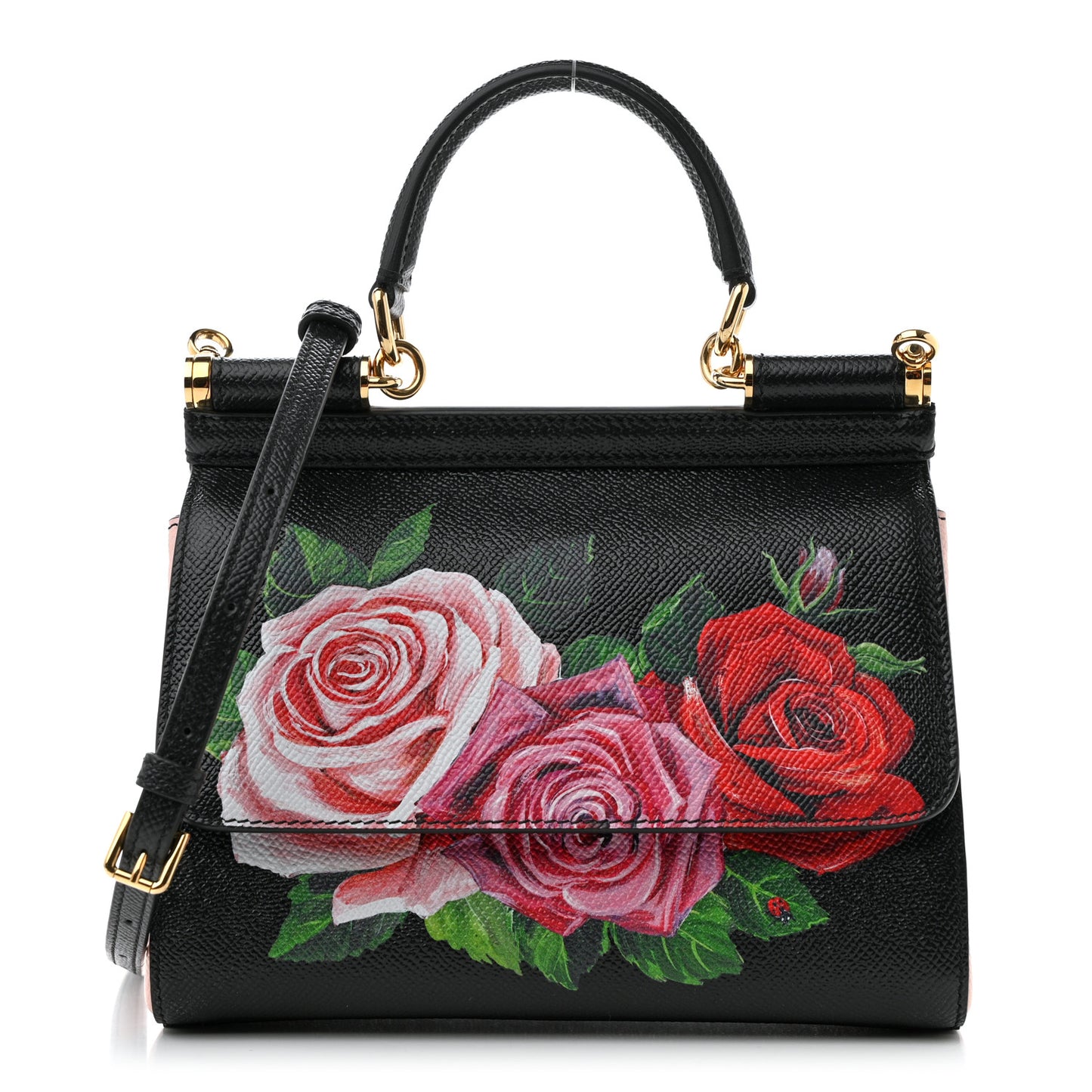 Dauphine Roses Print Small Miss Sicily Satchel Black